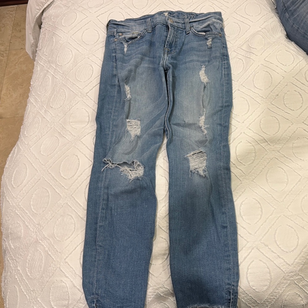 7 For All Mankind Light Blue Distressed Skinny Jeans